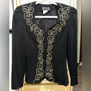 Vintage Opalis Black Embroidered Women's Blazer Jacket